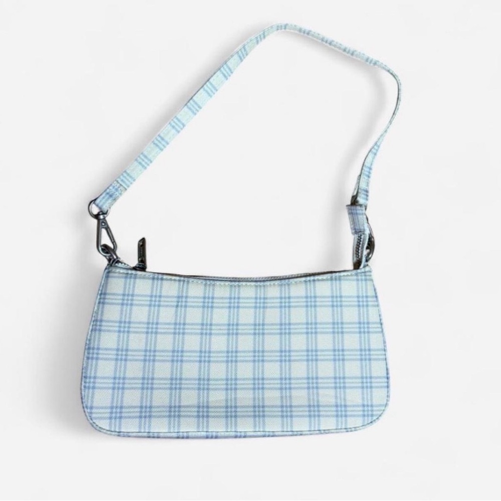 Plaid Blue Baguette Shoulder Bag